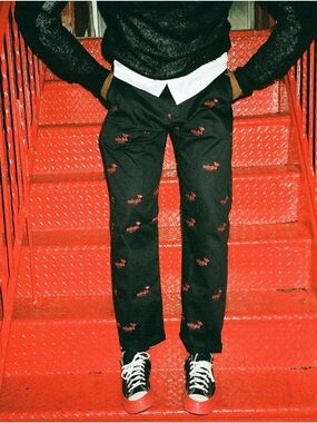 Mingo by Domingo Embroidered Logo Chino Pants Red Black Mens Size M